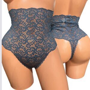 Victorias Secret High-waist Floral Lace Thong Panty Teal Medium